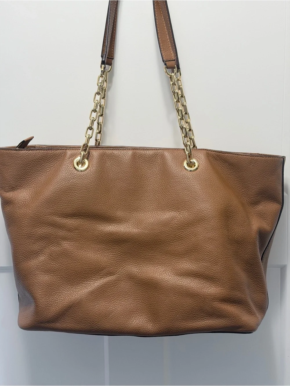 Michael Kors Studio Mercer Chain-Link Leather Tote classic shade luggage brown